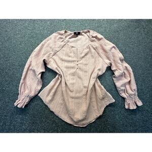 Frye Textured Long Sleeve Peasant Blouse Loose Fit Boho Southwest Pink Size S